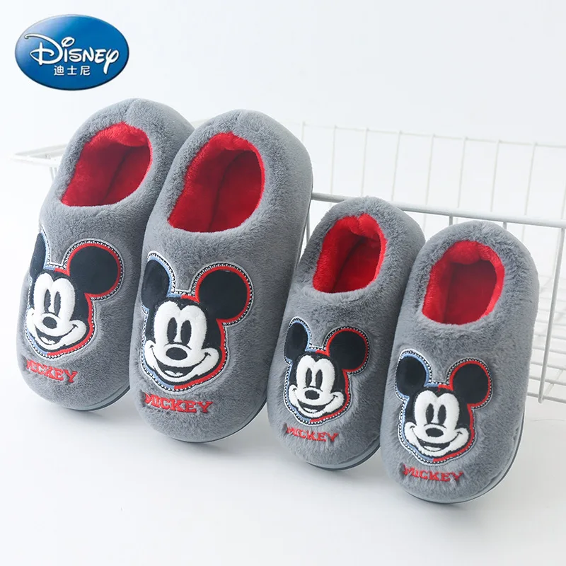 Disney Children\'s Cotton Slippers Cute Winter Home Non-slip Baby Cartoon Shoes For Boys Girls Mickey Blue Gray Shoes Size 16-22