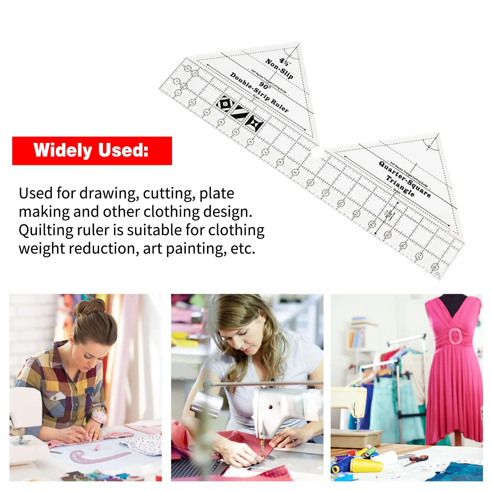 Acrylic Quilting Ruler DIY Sewing Ruler Multifunction 90 Degree Double Strip Non-slip Quilting Ruler Template Clothing Design