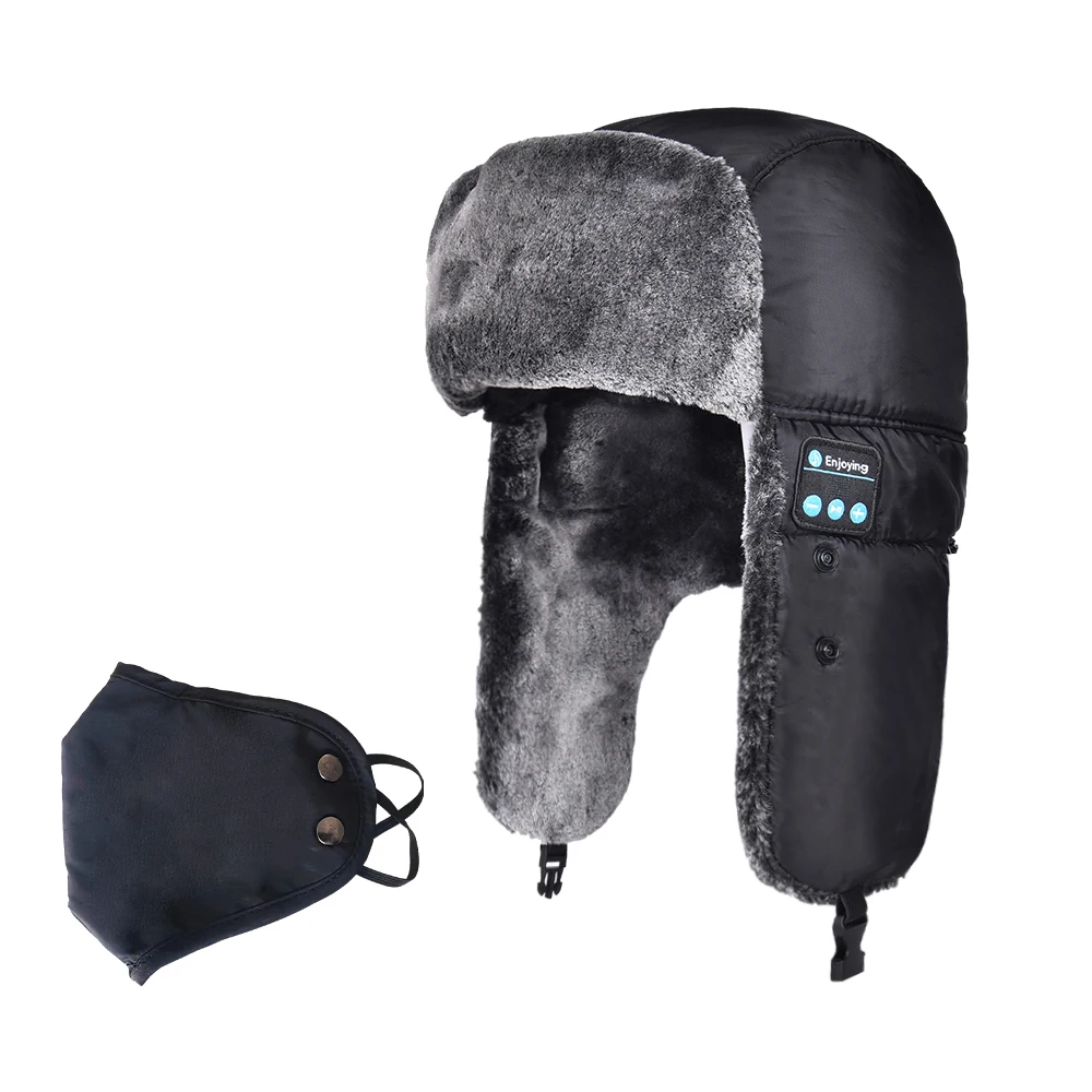 

Wirelss Headset Hat Trapper Winter Russian Ushanka Ski Hat with Speaker Mask Ear Flaps Warm Music Snow Hunting Cap