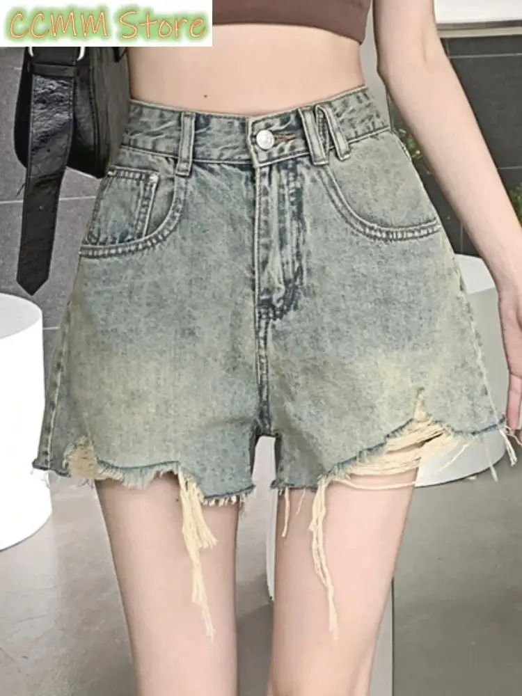 New Summer Bule Designer Shorts Women Pockets Korean Style Fashion Denim Pants Female High Waist Casual Vintage Pants