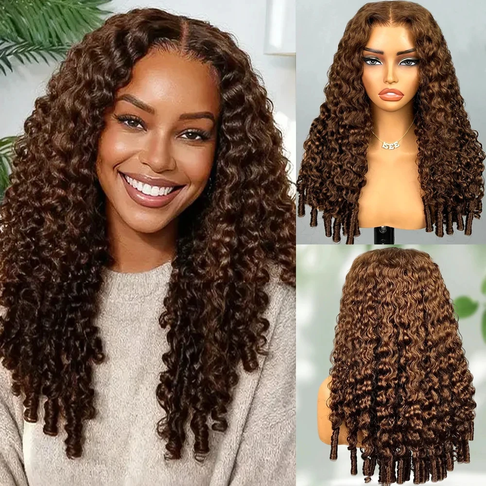 

Chocolate Brown Burmese Curly Wigs Deep Wave Lace Front human hair wigs For Women 13x6 Hd Lace Frontal Wig Brazilian Hair