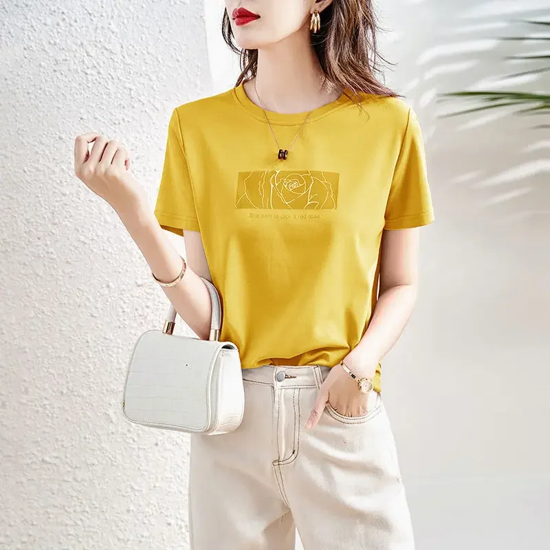 Top Female Summer Outfit Short Sleeve Women's T-shirt Cotton Graphic Baggy Japanese Vintage Fashion Basic Comfortable Clothes