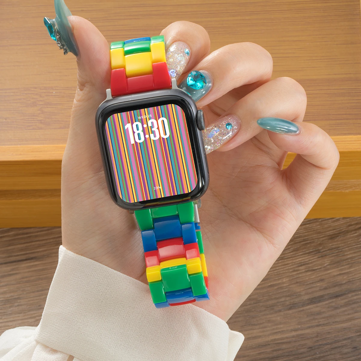 Корейский ремешок из смолы Rainbow Candy для Apple Watch Ultra 2 49 мм 7 8 9 10 41 45 40 мм 42 44 мм Женский браслет для IWatch 6 SE 5
