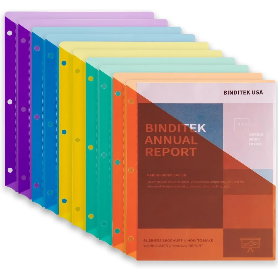 

10 упаковок курток для файлов из полипропилена с 3 кольцами, 3 отверстия, пуховые карманы для переплета, органайзер, размер буквы 5, разные цвета для студентов