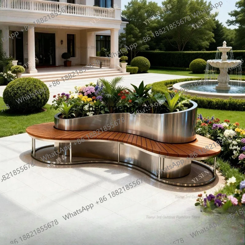Stainless Steel Flower Box Seat Outdoor Courtyard Balcony Planter Box Long Bench Landscape Flower Pot Outdoor Furniture