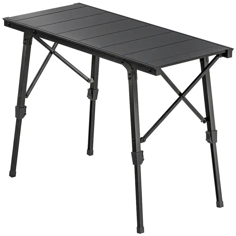 

Outsunny Adjustable Height Folding Picnic Table with Removable Plates, Aluminum Camping Table, Black