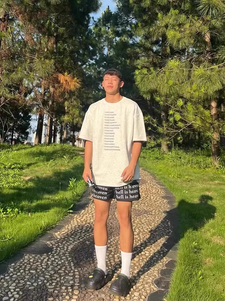 

American High Street Printed Dstring Baskeall orts Men's Summer Me Casual Loose Fit Youth Leisure Four-Quarter Pants