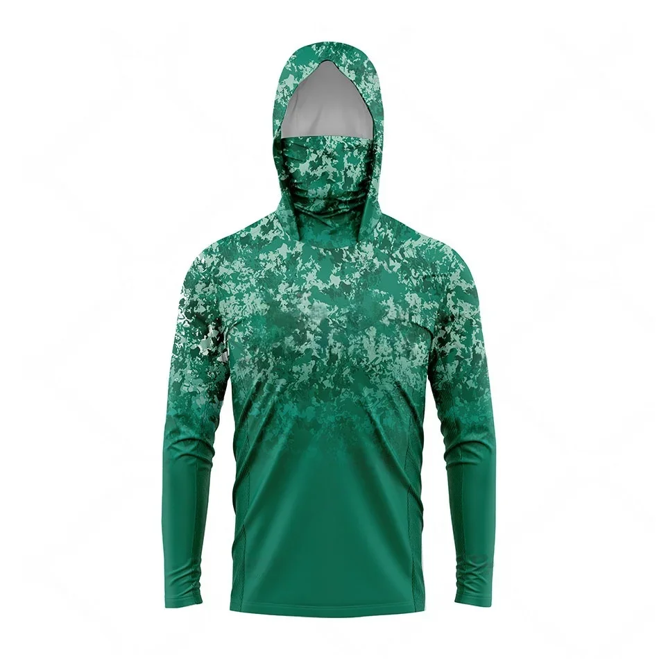 Men's UPF50+ Hooded Fishing Shirt with Face Cover, Long Sleeve UV Protection Quick Dry Outdoor Fishing Top