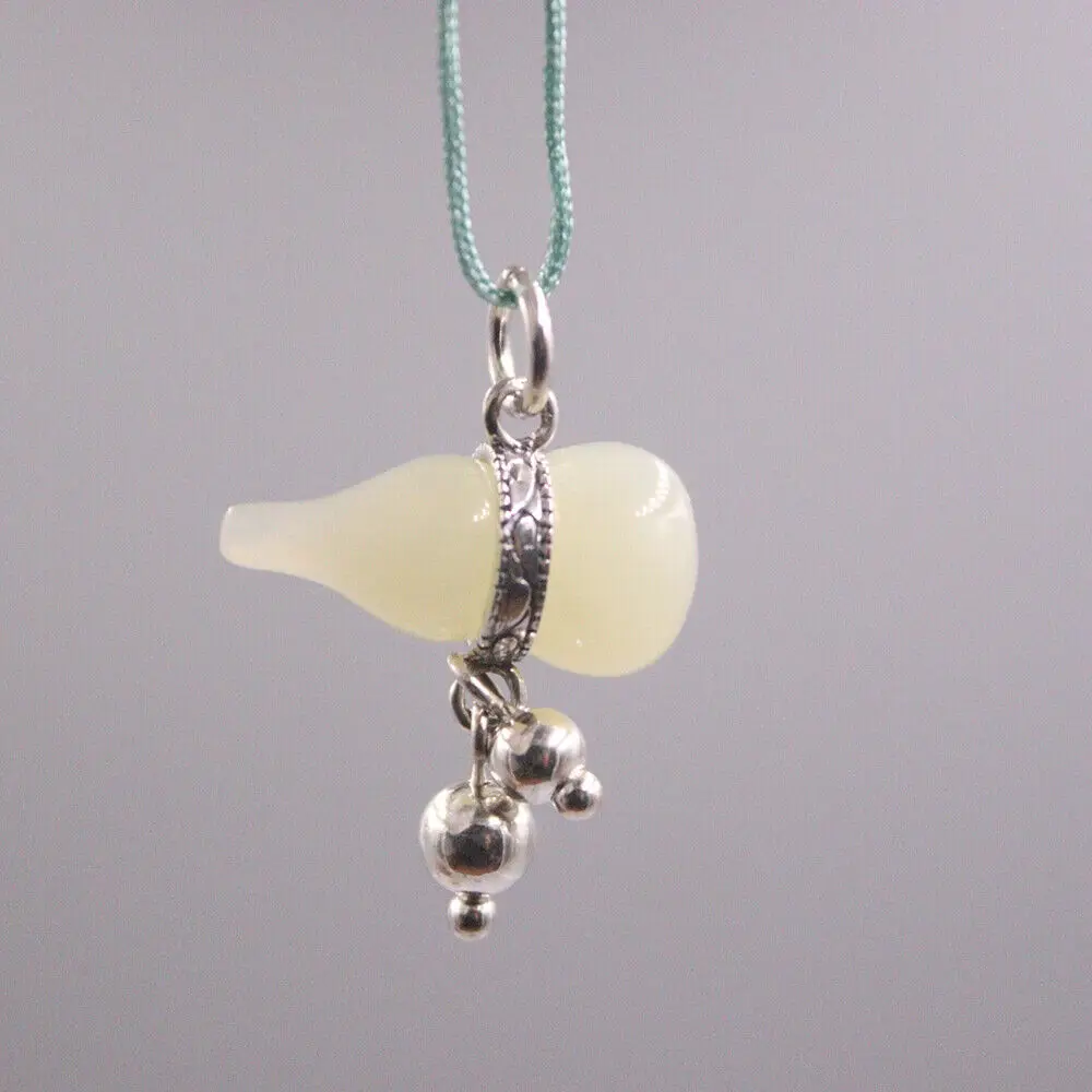 

Real 925 Sterling Silver With Natural Jade Gourd Pendant Charming