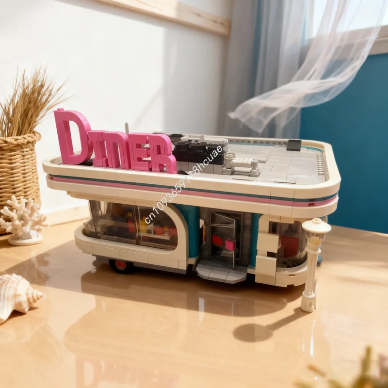 

1314 шт. MOC в центре города, Diner Redesign Creator, модель здания, рождественский подарок, блоки, строительные игрушки, сделай сам, детский день рождения