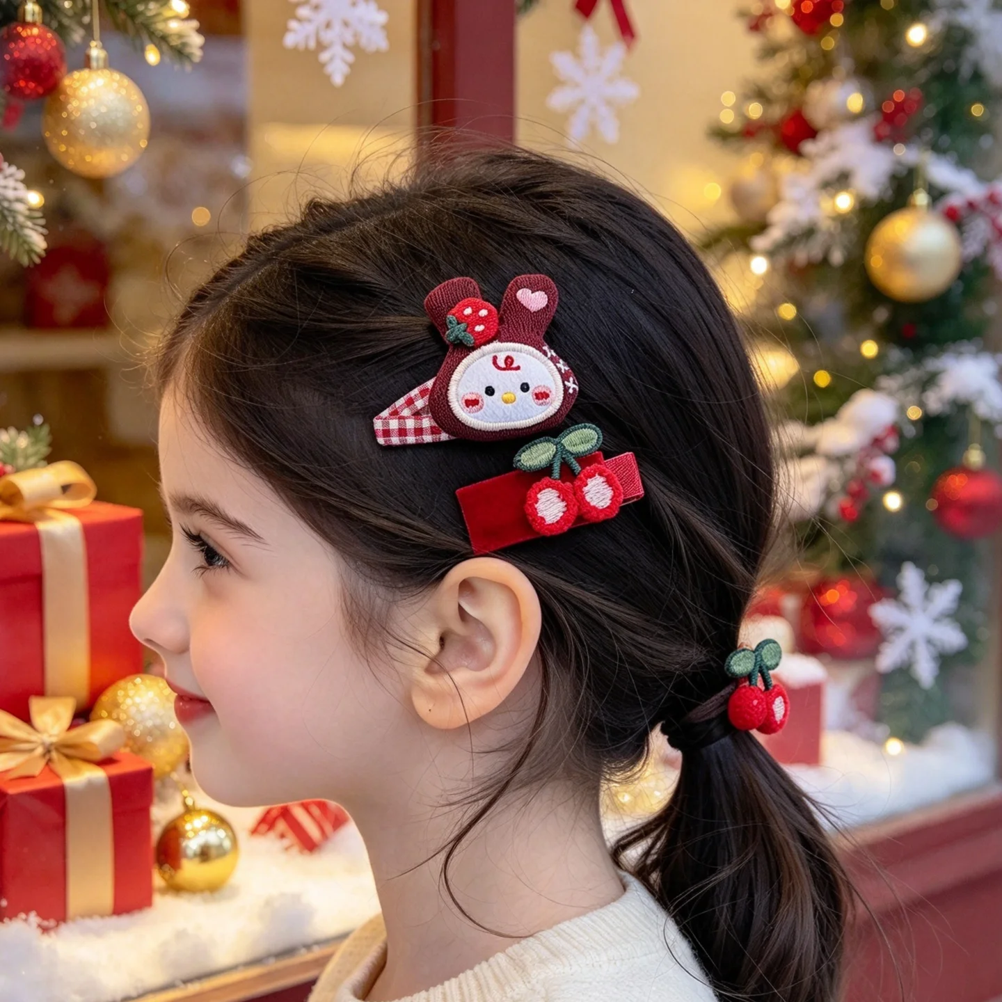 2026 Neue rote karierte Stoff-Weihnachts-Haarspangen für Frauen, Mädchen und Kinder, Blumen-, Frucht-, Schleifen- und Spitzen-Haarspangen, Festtags-Party-Haarnadeln – Detail 1