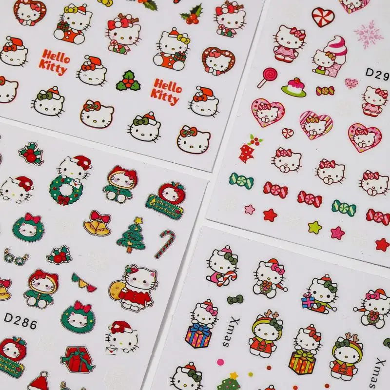 1 buah stiker kuku Sanrio Hello Kitty stiker dekorasi kuku tahan air stiker kuku Anak perempuan DIY liburan stiker kuku hadiah siswa