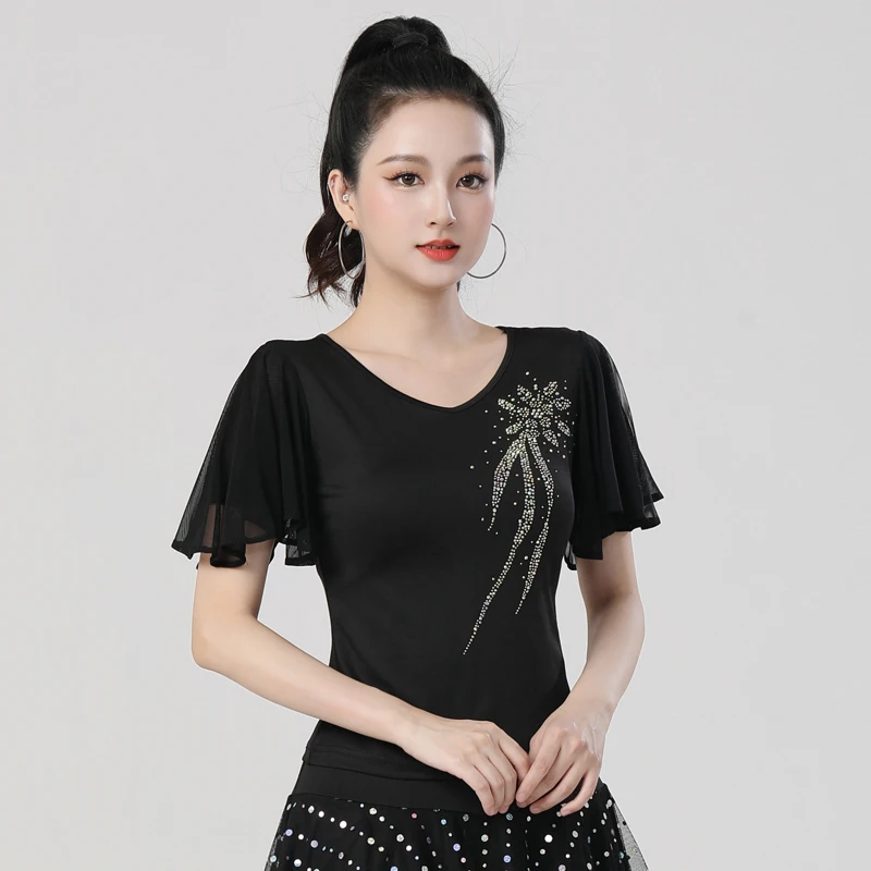 short-sleeve-dancing-outfit-latin-dance-square-dancing-clothes-modern-dance-social-dance-practice-uniform-women's-fitness-app