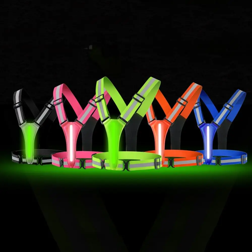 USB Rechargeable LED Reflective Vest High Visibility Reflective Strap Running Gear Adjustable Waist/Shoulder Warning