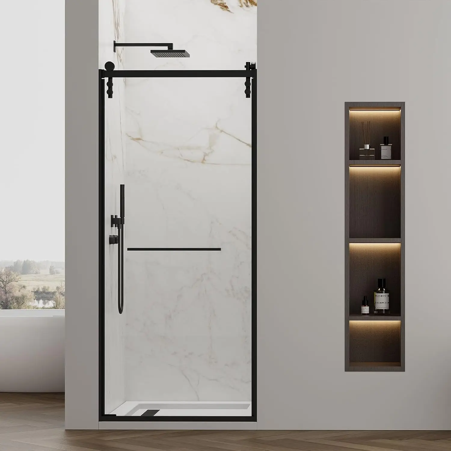 

Wall Hinge Shower Door 30" W x 76" H with 5/16"(8mm) Tempered Glass, Pivot Swing Shower Glass Door, 304 Stainless Steel Frame, E