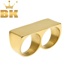 TBTK Personality Hip Hop Two Finger Rings Stainless Steel Men Punk Biker Rings Women Party Cool Ring Size 10 Available