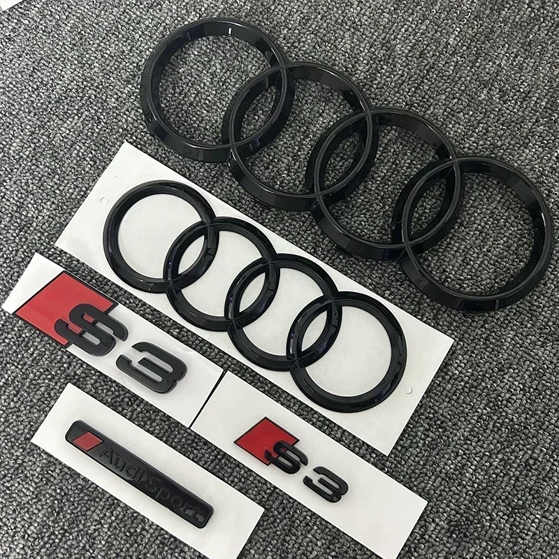 

AUDI S3 4Ring logo ABS Black Car Hood Front Grill Emblem Rear Trunk Badge Sticker S3 Emblem Audi Sport Sticker For S3 2010-2018