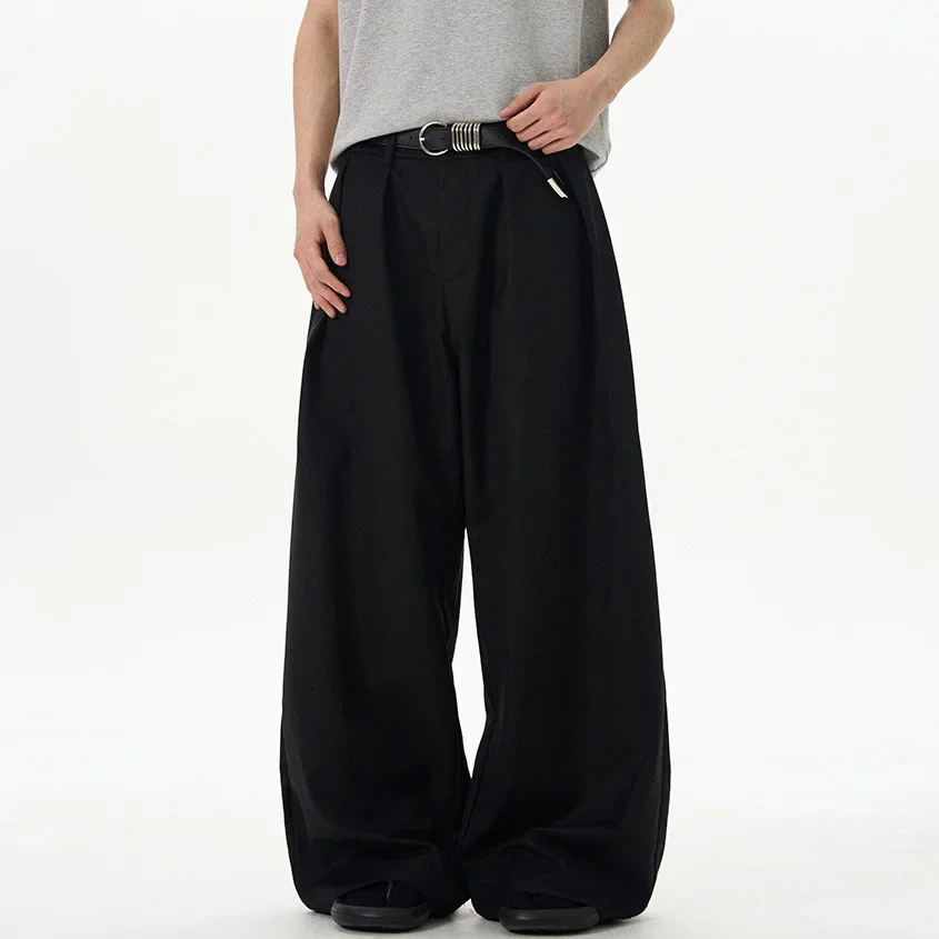 

Men Korean Fashion Streetwear Cleanfit Loose Baggy Suit Pants Trousers American Retro Double Pleated Wide-leg Casual Pants