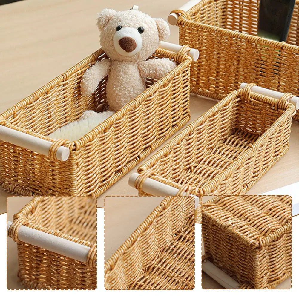 Rattan Storage Basket Wicker Storage Baskets for Shelves Desktop Wicker Baskets for Storage Woven Baskets S/M/L Sizes I3W0