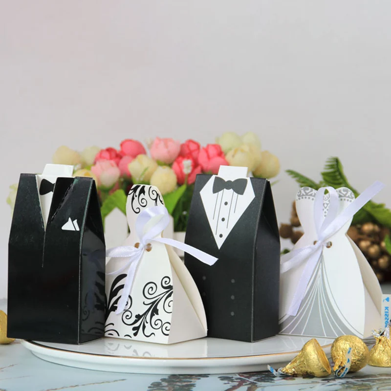 20pcs/lot Bride and Groom Dresses Wedding Candy Box Gift Bags DIY Wedding Decor