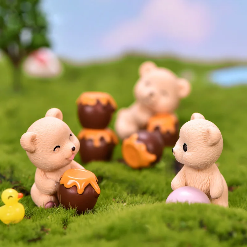 8pcs Honey Bears Miniature Figurine Resin Animal Model Micro Landscape Home Decor Fairy Garden Decoration Accessories Modern