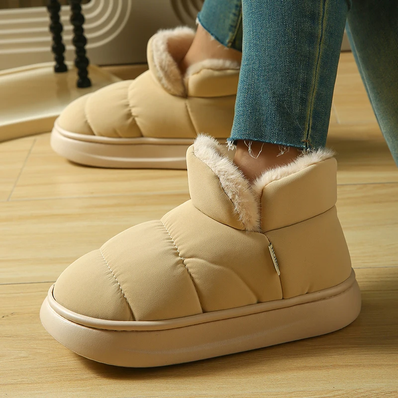 Wasserdichte Dicke Plüsch-Schneestiefel für Damen 2026 Winter Rutschfeste Dicke Sohle Baumwollgepolsterte Schuhe Fleece-Gefütterte Warme Kurze Stiefel – Detail 5