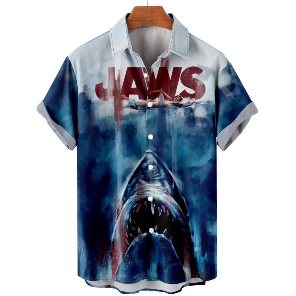 

Shark Print Shirts For Men Sea Animals 2023 Summer Loose Hawaiian Shirt Man Summer Tops Casual Fashion Short Sleeve Men Clothing