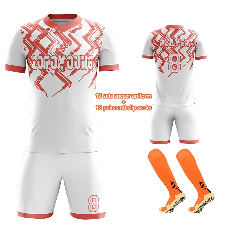 

2023 2024 Soccer Uniforms Custom Printed Logo Soccer Shirt White Football Shorts Football Kits Long Sleeve Club Soccer Jerseys