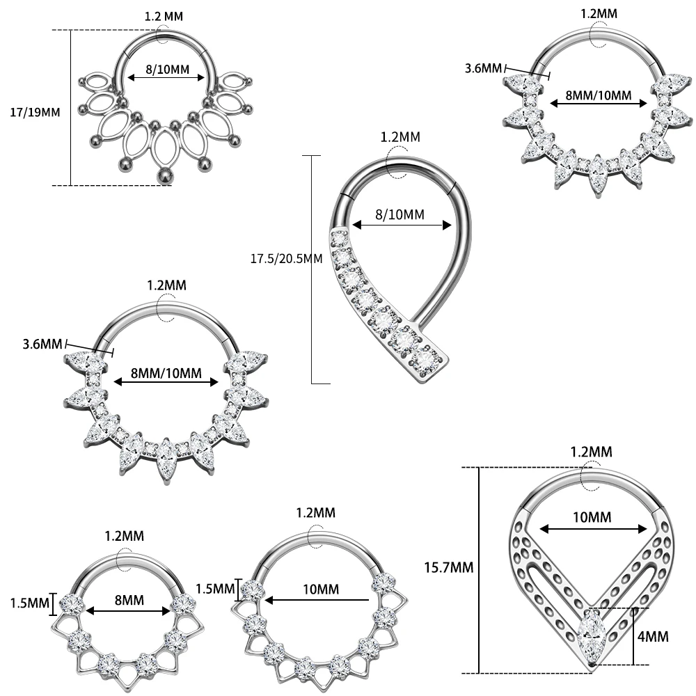 G23 Titan Funkelnder CZ Tropfenförmiger Segmentring ASTM F136 Septum Clicker Nasenring Helix Knorpel Piercing Schmuck – Detail 1