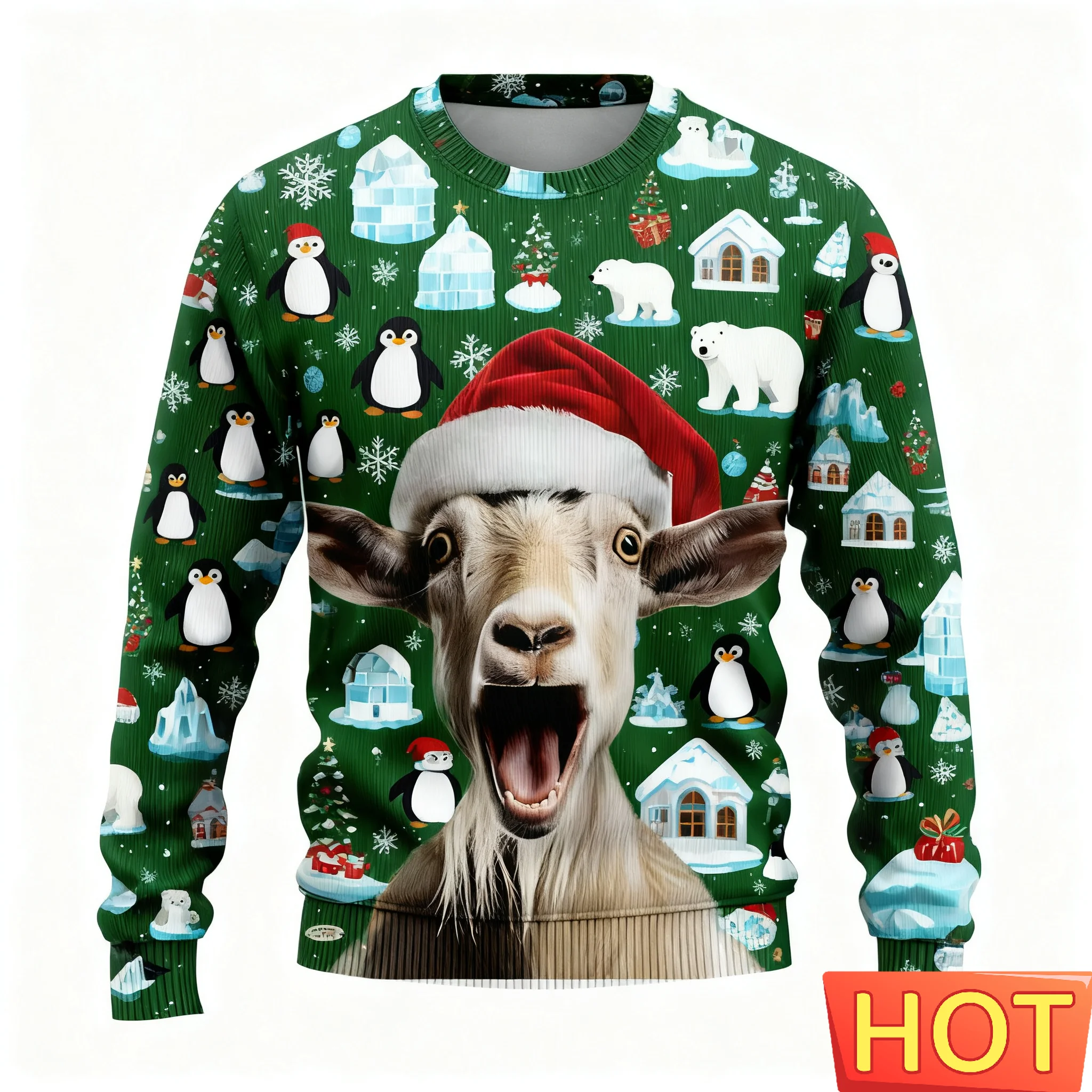 2025 الماعز صراخ الجرافيك بلوزات عادية الحيوان القبيح عيد الميلاد سترة للرجال ملابس عيد الميلاد الأغنام ثلاثية الأبعاد مطبوعة القمم