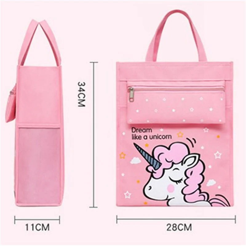 Portable Cute Information Bag Canvas Pencil Bag School Supplies Storage Bag Cartoon Pencil Case Student Bag Kid Handbag File Bag