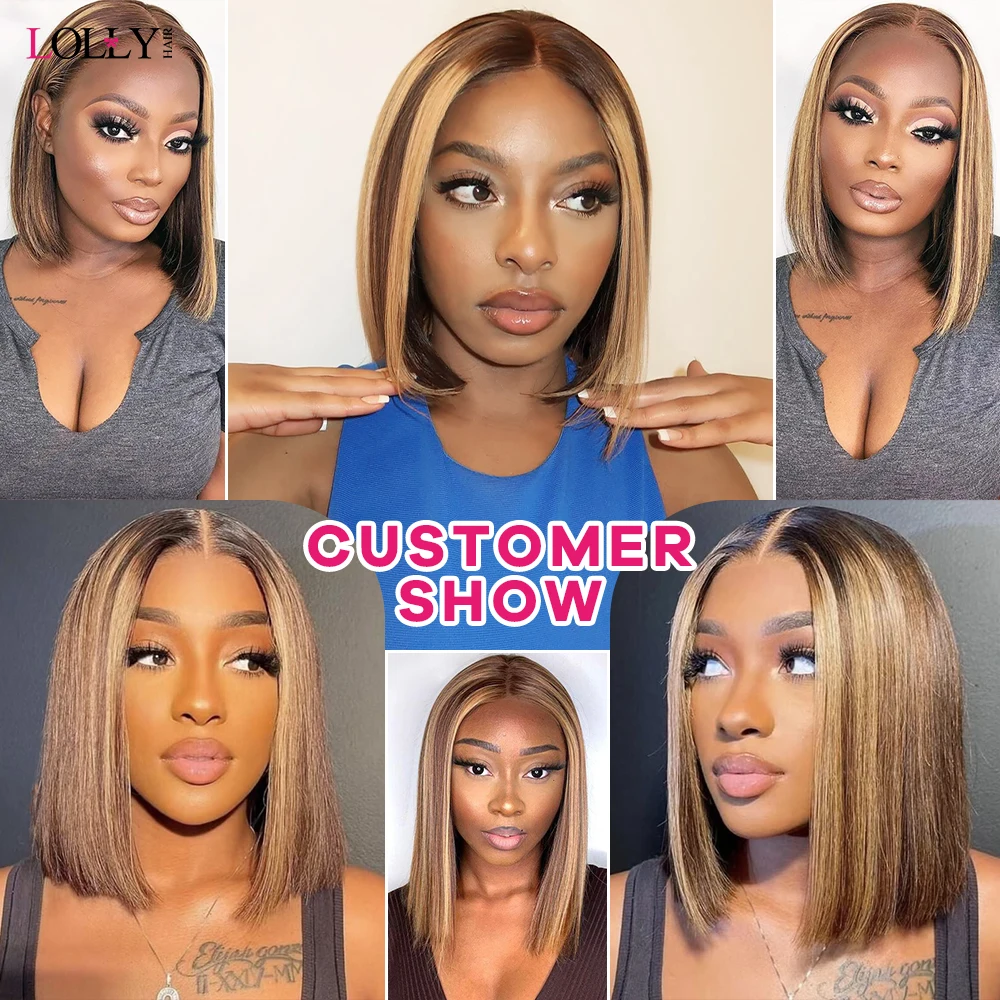 Short Bob Human Hair Wigs Ombre Lace Front Wig Straight Lace Front Wigs For Women 4x4 Closure Wig Highlight Wig Human Hair Remy