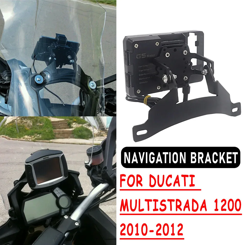 

NEW For Ducati MULTISTRADA 1200 2010 2011 2012 Multistrada 1200 Mobile Phone Navigation Bracket USB Charging GPS Adapter Holder