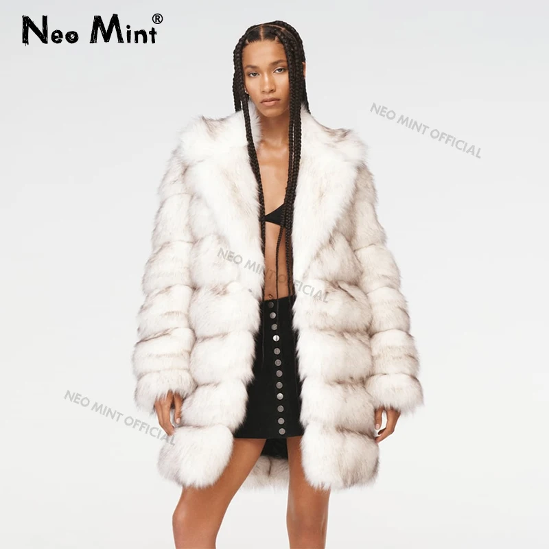 

Neo Mint 2024 Winter Exclusive Long Faux Fox Fur Coat Women Luxury Designer Fluffy Fur Jacket Girls Thicken Warm Furry Overcoat