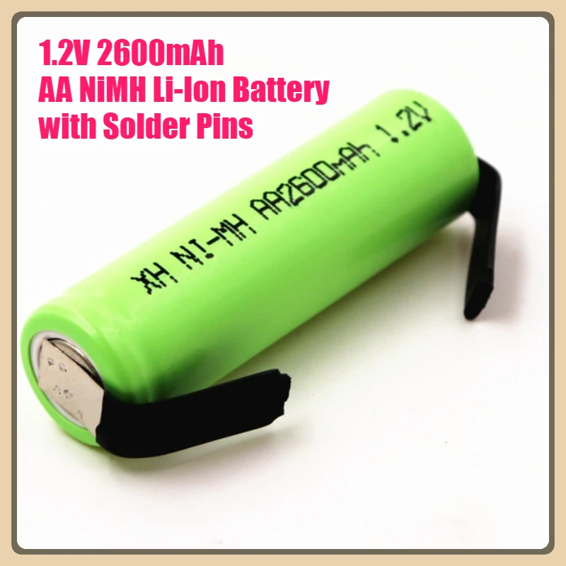 

1.2V 2600mAh AA NiMH Li-Ion Battery with Solder Pins for DIY Electric Razor Toothbrush Toys