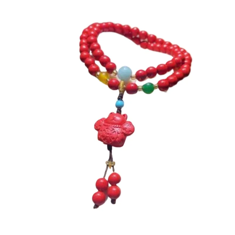 Vermilion Sand, Red Sand, Lucky Cat Double Loop Bracelet Suitable for Both Men and Women