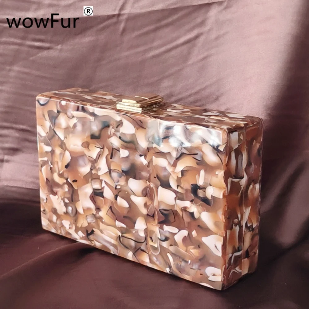 Women Brown Flower Acrylic Box Clutch Purse Lady Evening Bags Wedding Clutches Bridal Handbags Party Pro Minaudiere Mini Flap