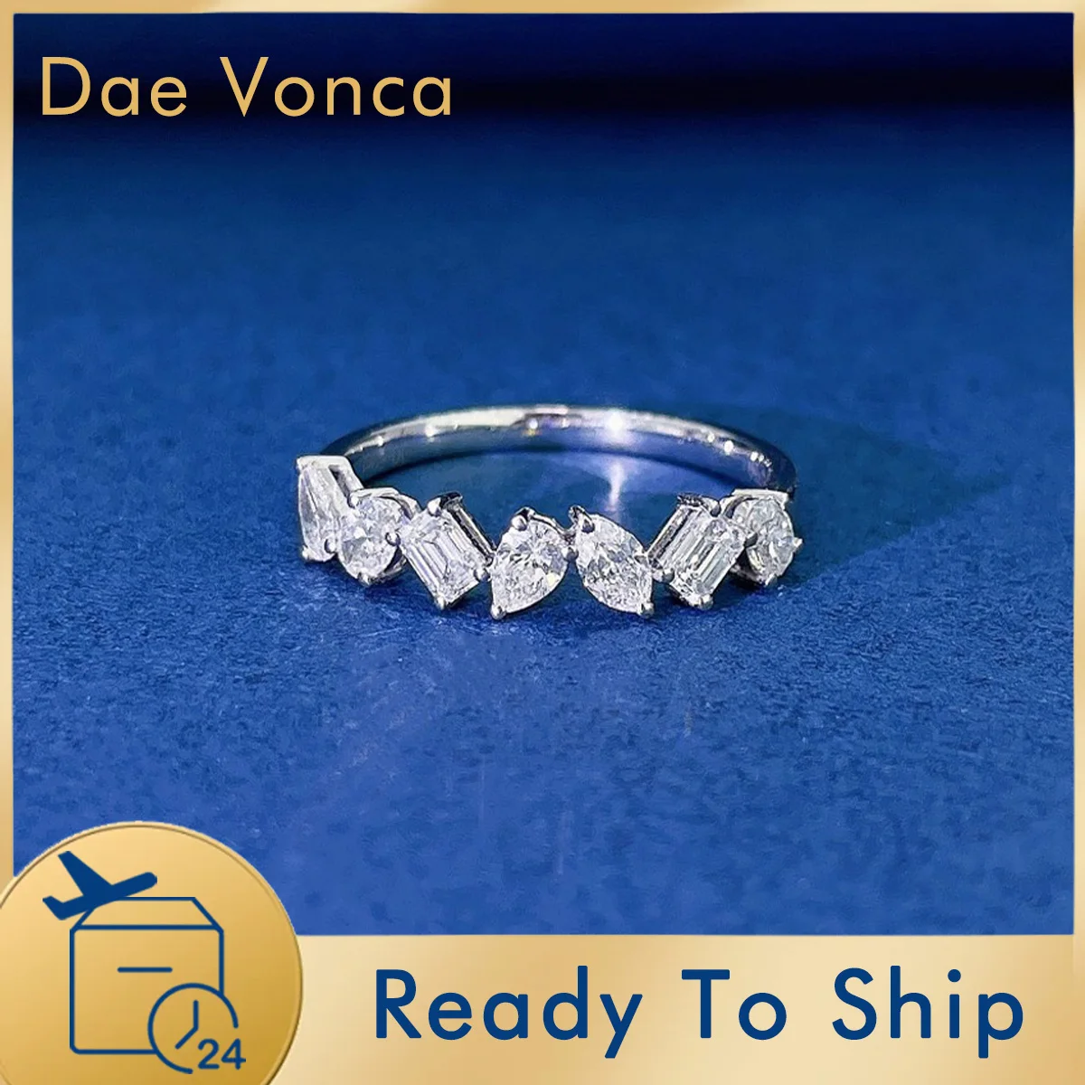 Minimalist Fancy Shape Diamond Eternity Ring 18K White Gold Geometry Simple Stackaing Rings Female Jewelry Gifts