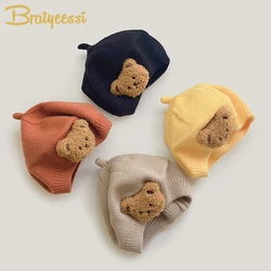 Gorro de punto para bebé, boina de oso de dibujos animados para niños, gorros para niñas y niños, accesorios para niños pequeños, cosas para bebés, Otoño e Invierno