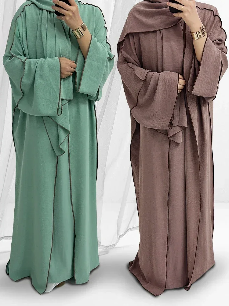 Arab Dubai Muslim Abaya For Women Eid Dress 3 Piece Set Morocco Ramadan Lace-up Abaya Kaftan Islam Prayer Cardigan Long Robe