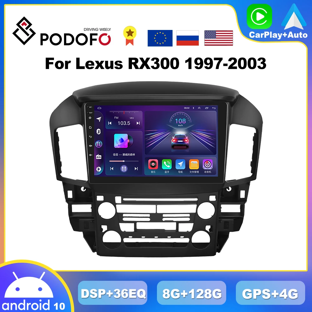 Podofo CarPlay Android Car Radio For Lexus RX300 Toyota Harrier 1997-2003 Multimedia Video GPS Navigation 2din Head Unit Stereo