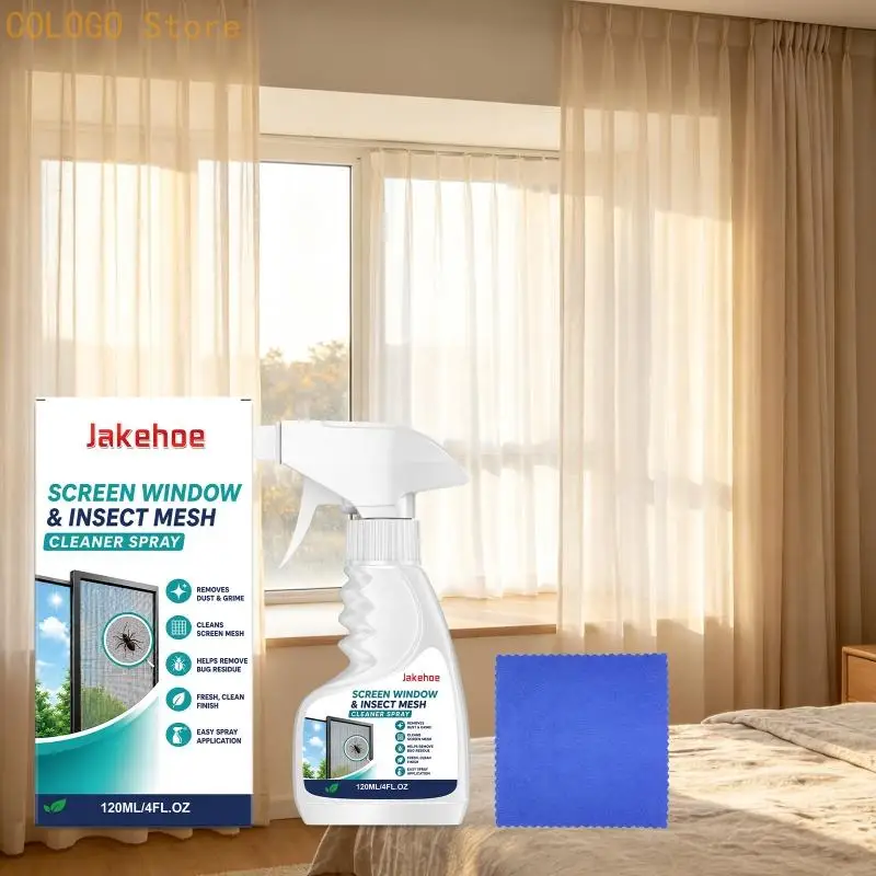 Window and Insect Screen Cleaner in a 120mL Plastic Press Mist Bottle with Included Cloth for Dust, Grime, and Residues on Mesh
