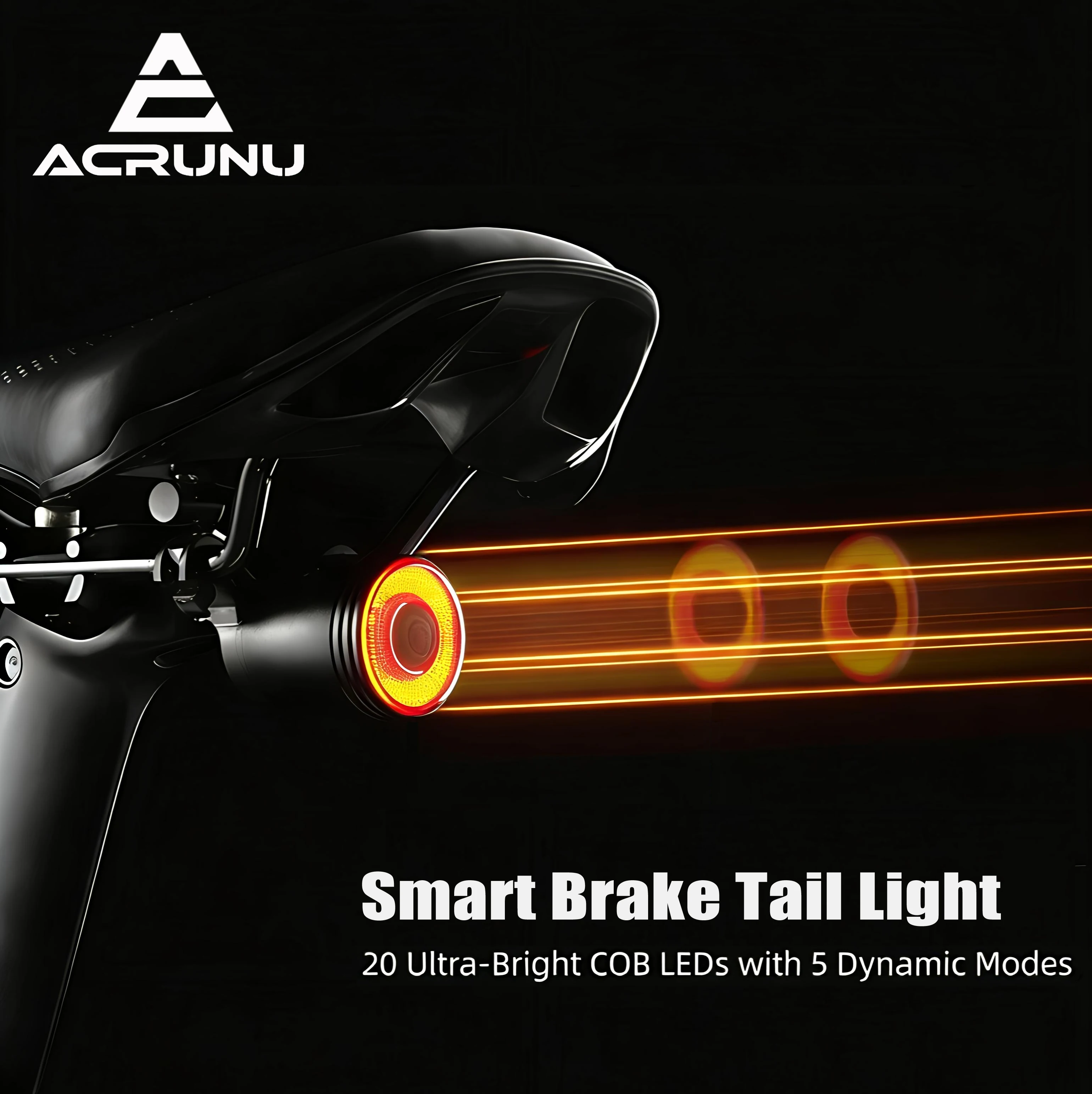 

ACRUNU Bicycle Brake Light Aluminum Smart Sensing Cycling Tail Light IP68 Waterproof Type-C Charge MTB Road Bicycle Rear Light