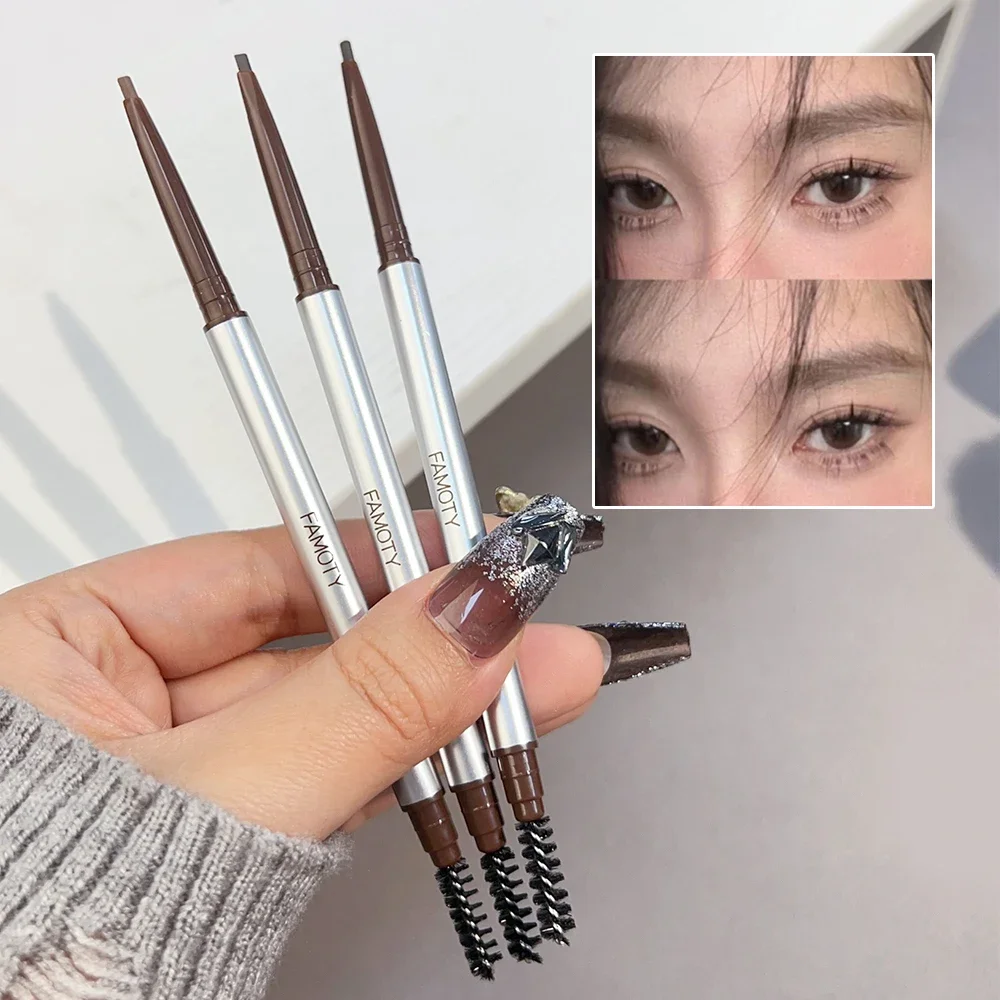 Double Head Matte Eyebrow Pen Makeup Waterproof Lasting Black Brown Grey Non-Smudged Eye Brow Pencil Tint with Brush Cosmetics