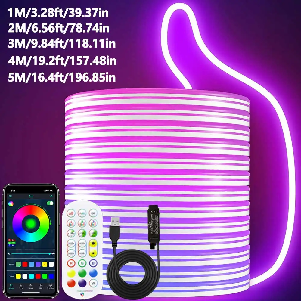 5V USB RGB Неоновая светодиодная лента 1M 2M 3M 4M 5M Приложение Bluetooth и пульт дистанционного управления с RGB неоновой лентой для телевизора Домашнее неоновое декоративное освещение