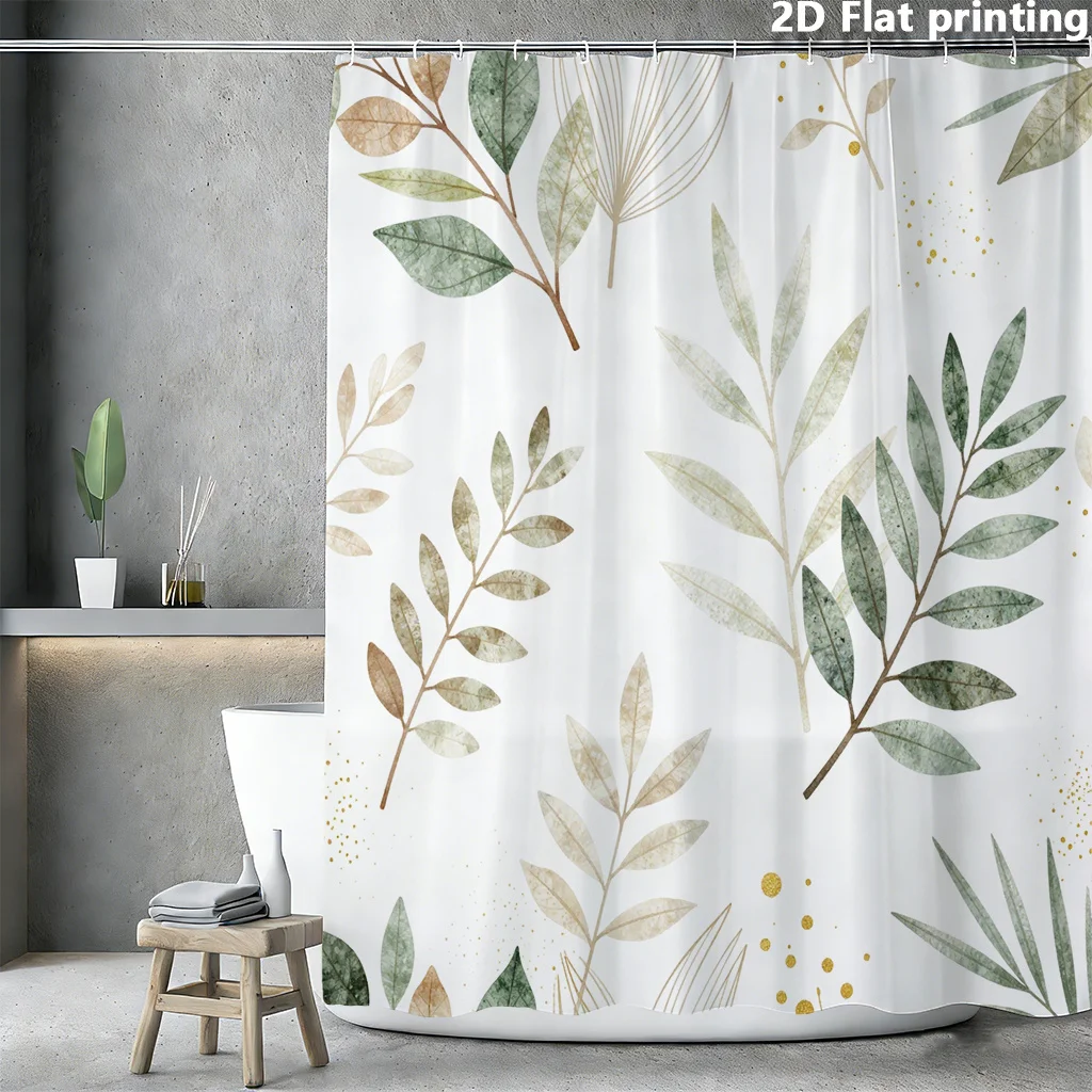 

Waterproof Botanical Leaf Print Shower Curtain Bathroom Decor Greenery Foliage Curtain Modern Tropical Aesthetic Shower Liner