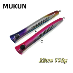 MUKUN Topwater 1PC 110g 22cm Wooden Popper Surface Trolling Lure Boat Fishing Artificial Carpenter Bait Lure for Fishing Tackle