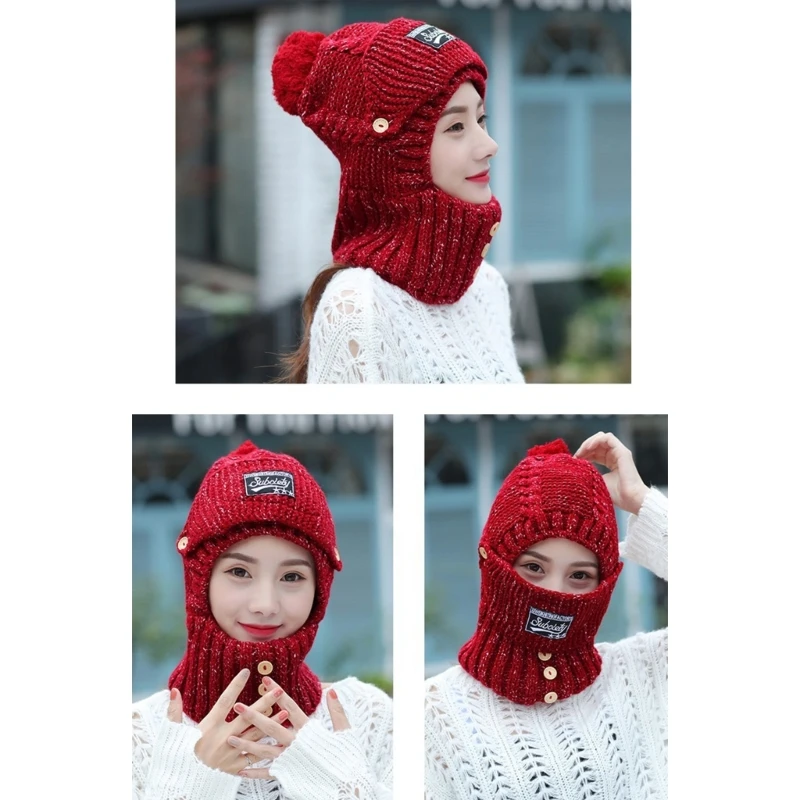 Knit Trapper Hat Women Fleece Lined Winter Hat Scarf Mask Set Winter Balaclava Fleece Hood Ski Hooded Hat Scarf Drop Shipping