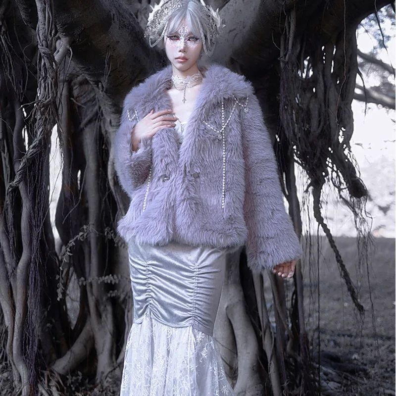 

Blood For ◆Castle Romance Gothic Pruple Eco-Friendly Fur Cape Coat Shawl Winter Christmas Cosplay Halloween Blood Queen Gift