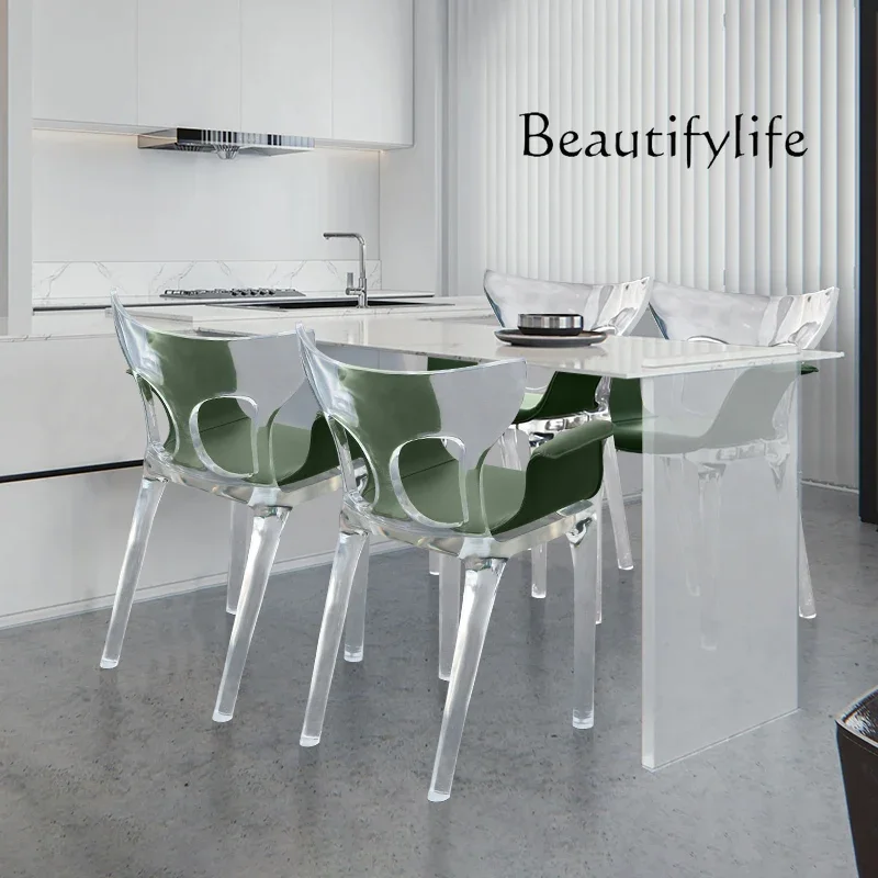 Vb Modern Back Chair Transparent Resin Acrylic Stool Light Luxury High-end Living Room Dining Room Leisure Chair